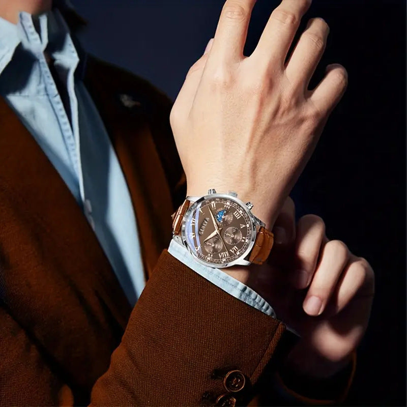 Cross-border Explosions Men's Watches Business Automatic Watches Glass Quartz Watches Fake Three-eye Men's Watches Wholesale