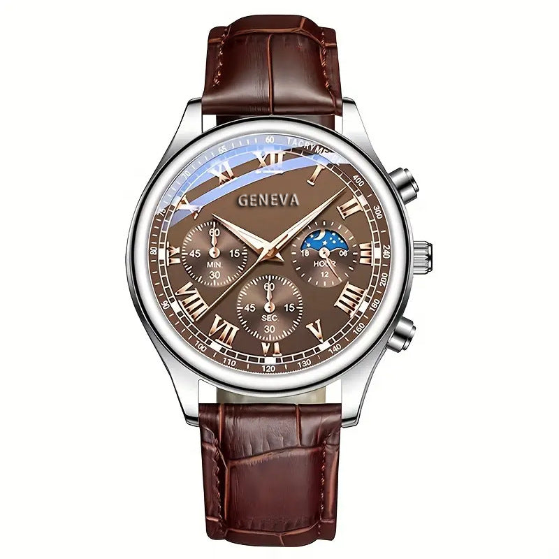 Cross-border Explosions Men's Watches Business Automatic Watches Glass Quartz Watches Fake Three-eye Men's Watches Wholesale