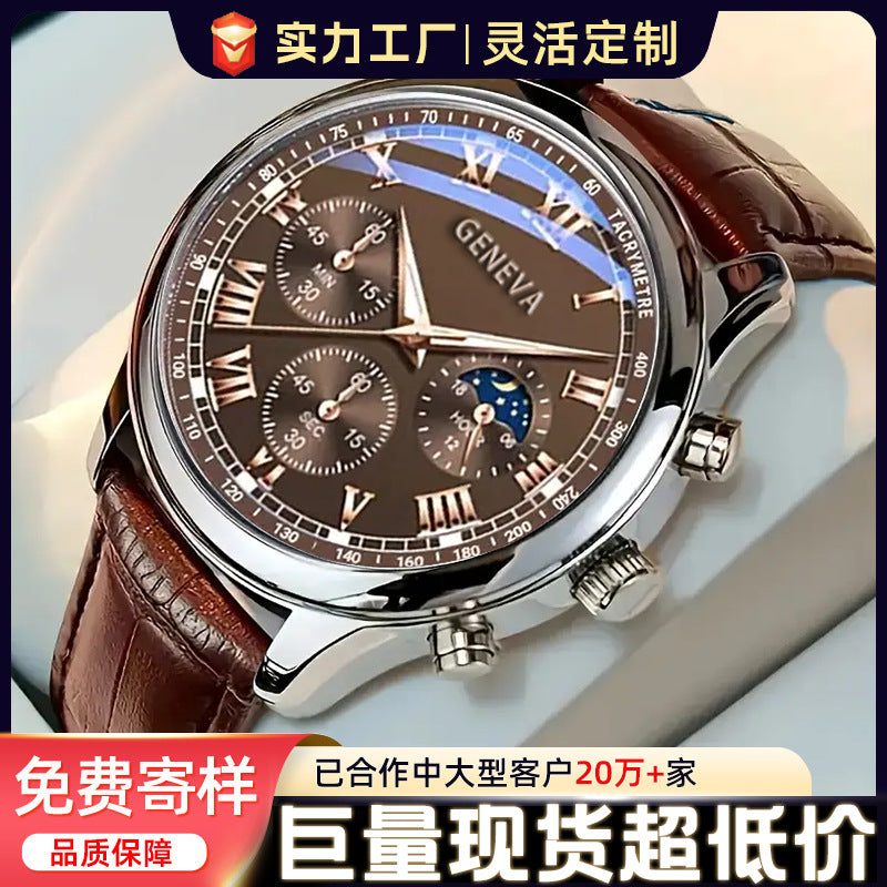 Cross-border Explosions Men's Watches Business Automatic Watches Glass Quartz Watches Fake Three-eye Men's Watches Wholesale