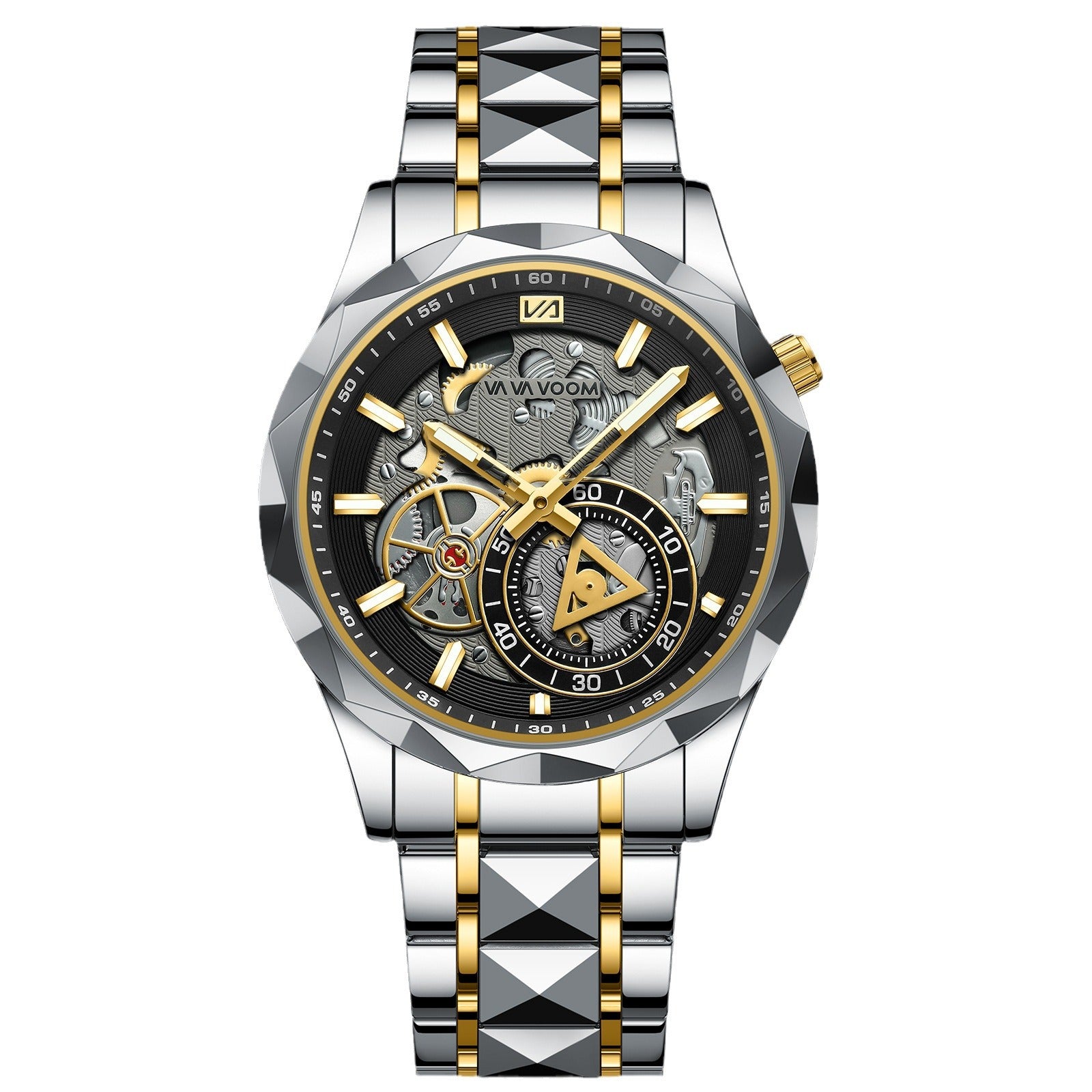 2025 New Cross-Border Stainless Steel Band Men's Watch Cut Out Watch European And American Business Simple Quartz Waterproof Watch