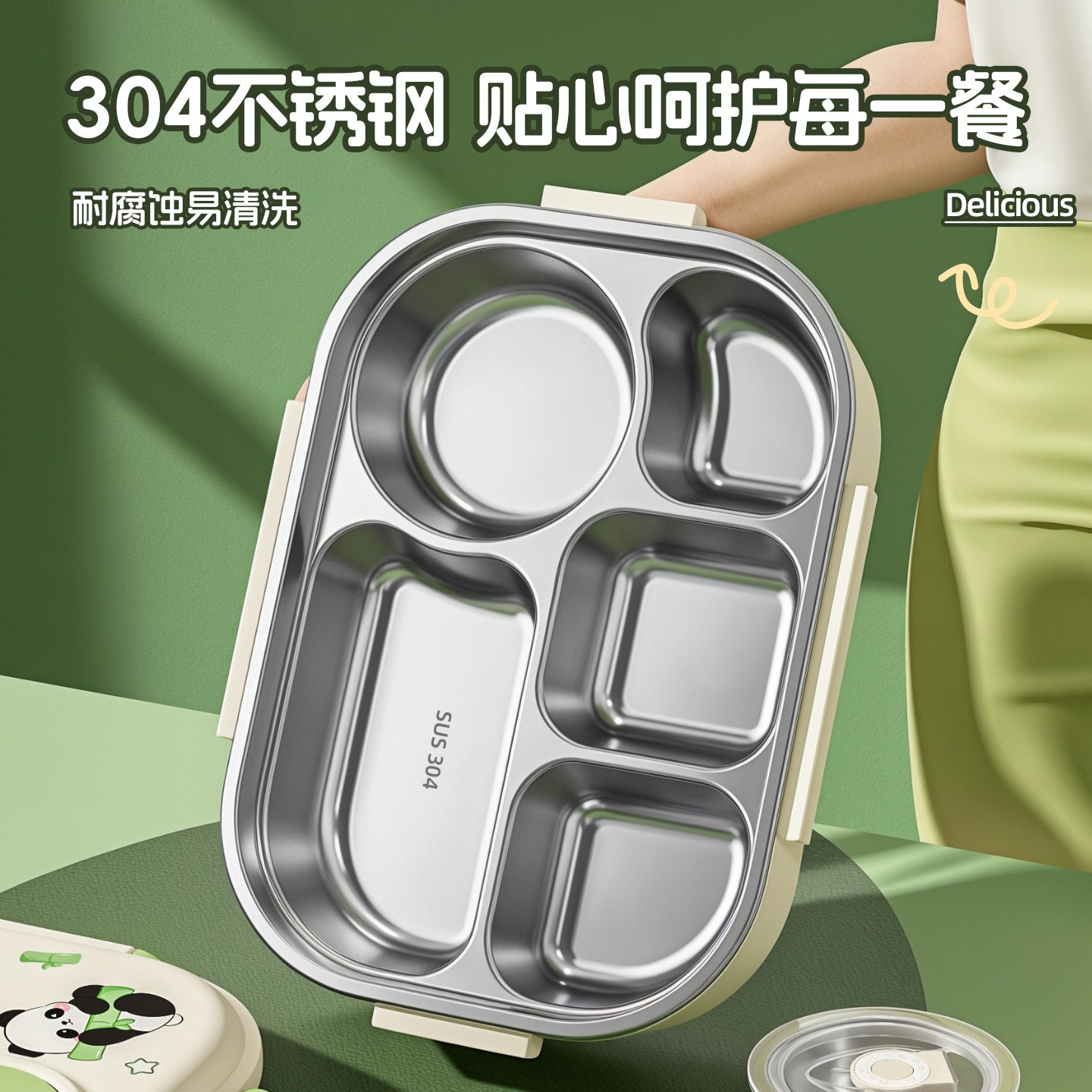 304 Stainless Steel Cartoon Lunch Box For Office Workers, Microwaveable Lunch Box, Large Capacity Student Lunch Box