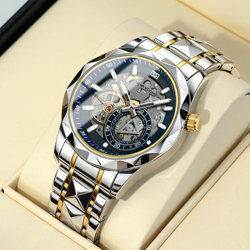 2025 New Cross-Border Stainless Steel Band Men's Watch Cut Out Watch European And American Business Simple Quartz Waterproof Watch