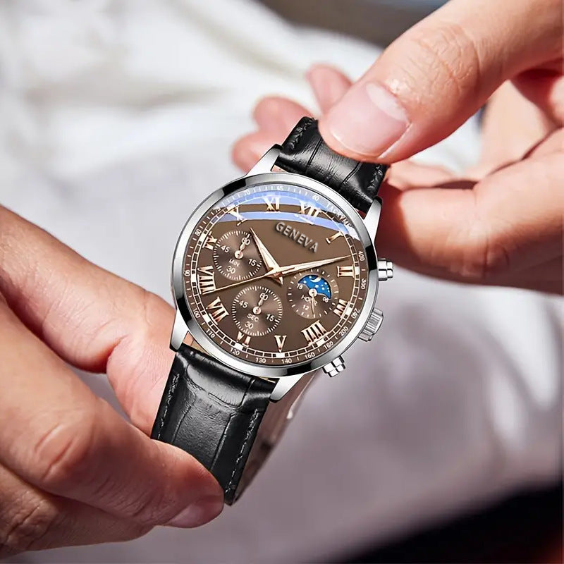Cross-border Explosions Men's Watches Business Automatic Watches Glass Quartz Watches Fake Three-eye Men's Watches Wholesale